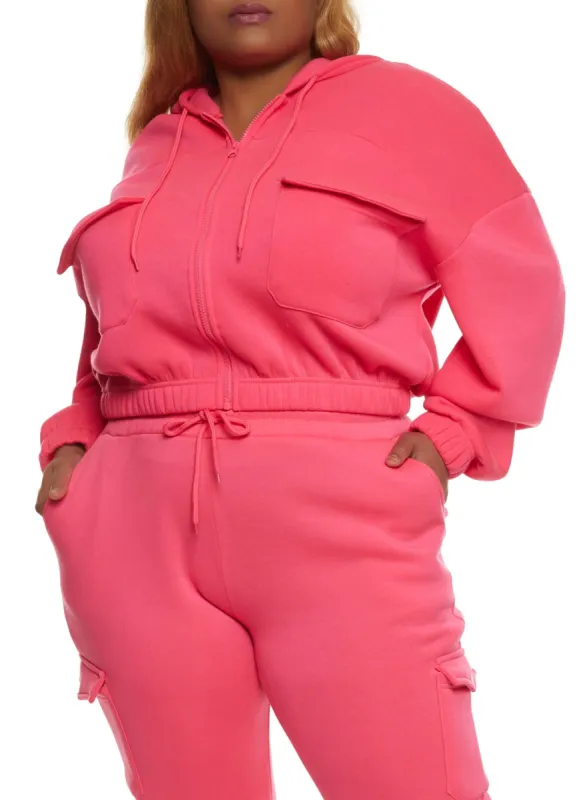 Plus Size Cargo Pocket Zip Front Hoodie sold by Rainbow