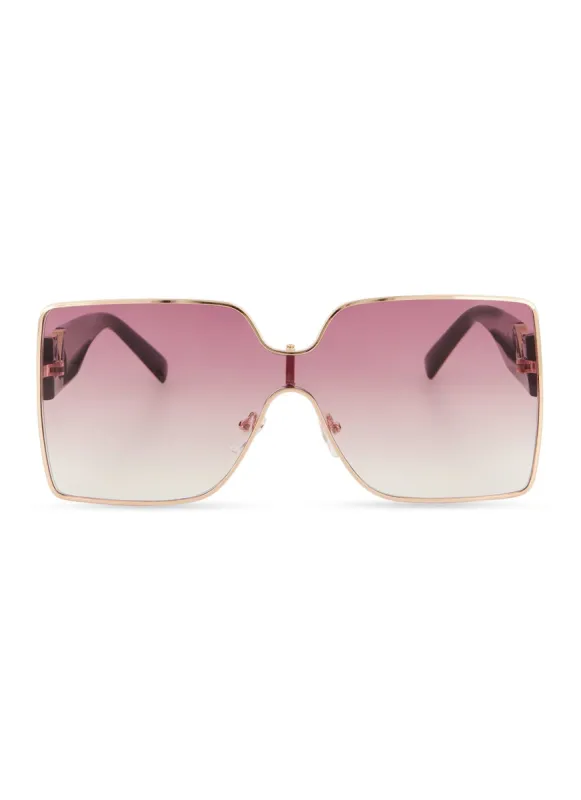 Oversize Metallic Rim Shield Sunglasses sold by Rainbow