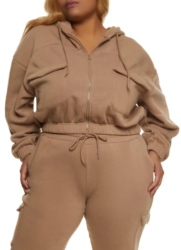 Plus Size Cargo Pocket Zip Front Hoodie sold by Rainbow