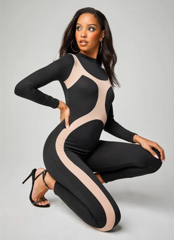 Contrast Mock Neck Catsuit sold by Rainbow