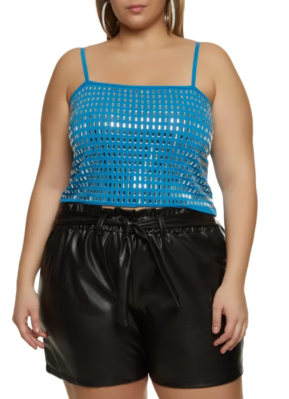Plus Size Rhinestone Studded Cami Top sold by Rainbow