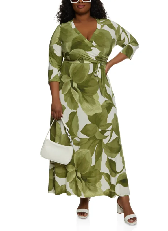 Plus Size Floral Faux Wrap Maxi Dress sold by Rainbow