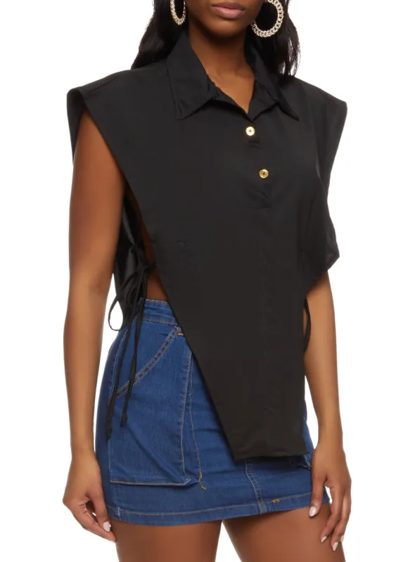 Open Tie Side Half Button Front Top sold by Rainbow