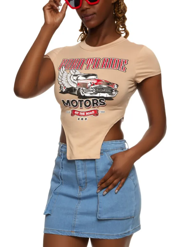 Born To Ride Cropped Graphic Top sold by Rainbow