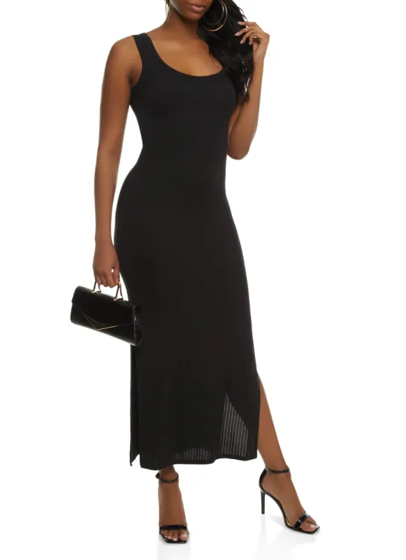 Ribbed Knit Side Slit Maxi Tank Dress sold by Rainbow