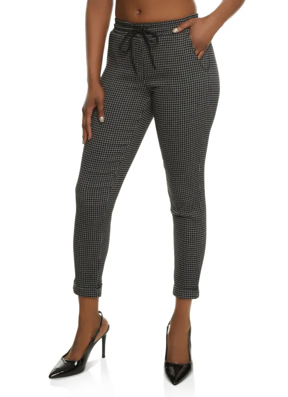 Windowpane Plaid Drawstring Dress Pants made by Rainbow