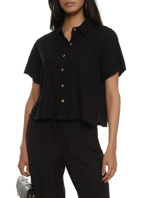 Linen Short Sleeve Button Front Shirt sold by Rainbow