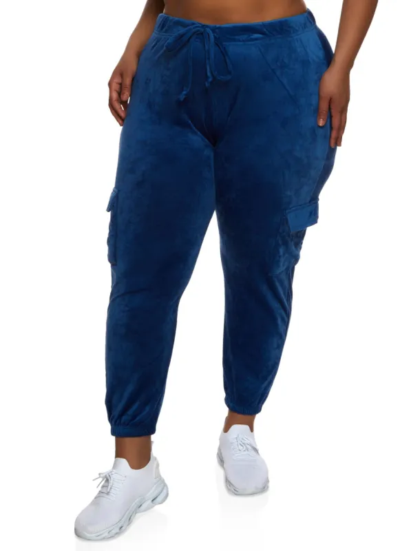 Plus Size Velour Cargo Pocket Sweatpants sold by Rainbow