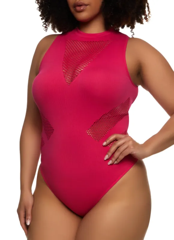 Plus Size Seamless Fishnet Detail Bodysuit sold by Rainbow