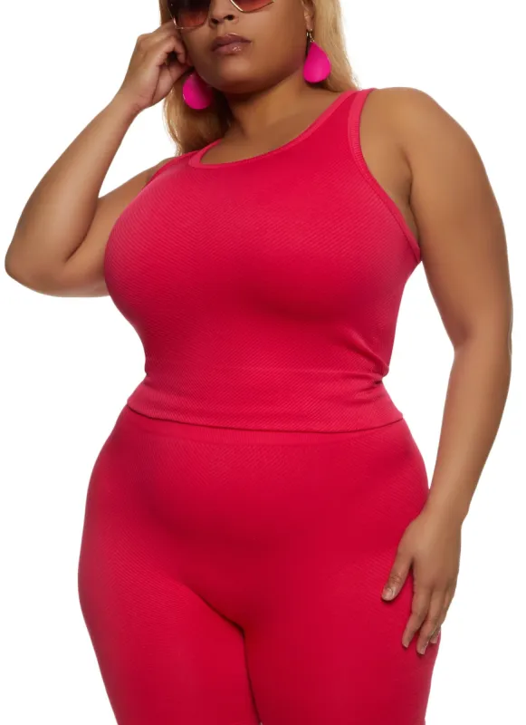 Plus Size Textured Knit Scoop Neck Tank Top sold by Rainbow