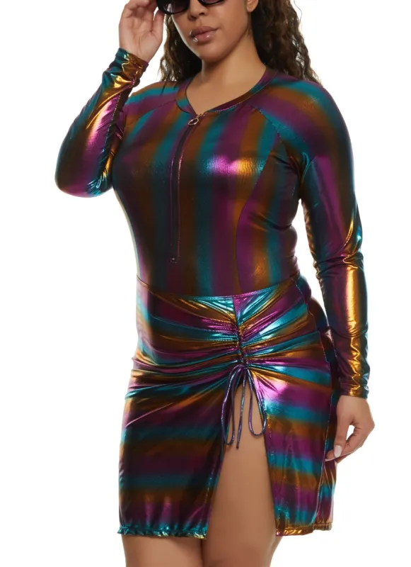 Plus Size Metallic Rainbow Ruched Cover Up Skirt sold by Rainbow