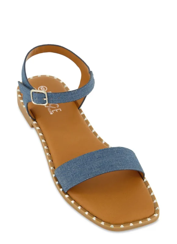 Square Toe Studded Trim Buckle Strap Sandals sold by Rainbow