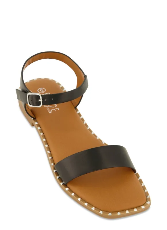 Square Toe Studded Trim Buckle Strap Sandals sold by Rainbow