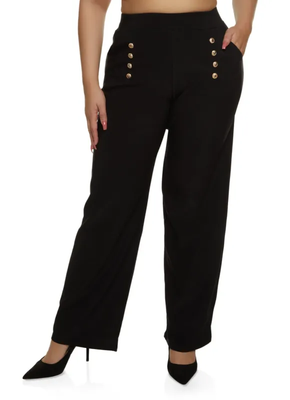 Plus Size Faux Button Detail Wide Leg Dress Pants sold by Rainbow