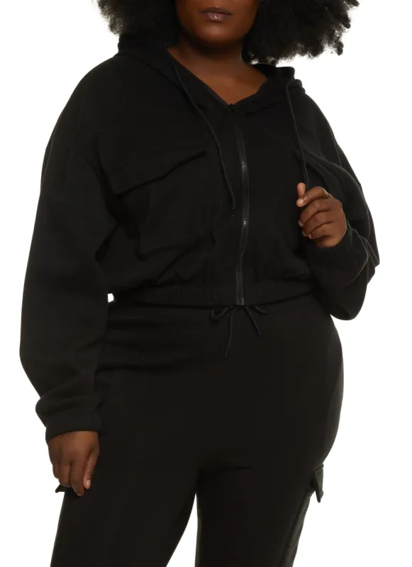 Plus Size Cargo Pocket Zip Front Hoodie sold by Rainbow