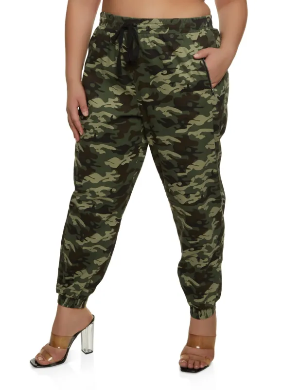 Plus Size Camouflage Zip Pocket Joggers sold by Rainbow