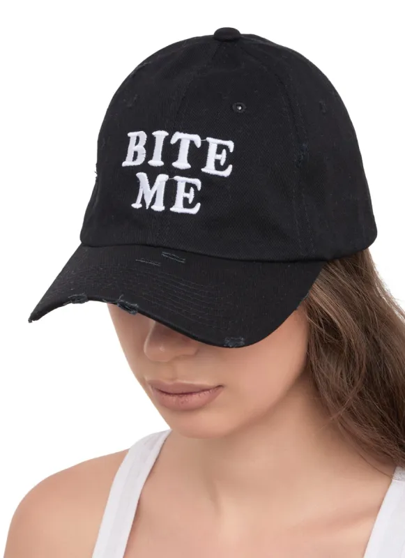 Bite Me Distressed Baseball Cap sold by Rainbow