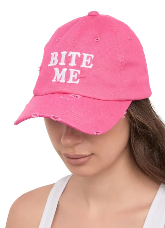 Bite Me Distressed Baseball Cap sold by Rainbow