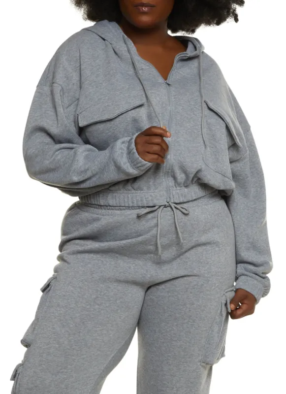 Plus Size Cargo Pocket Zip Front Hoodie sold by Rainbow