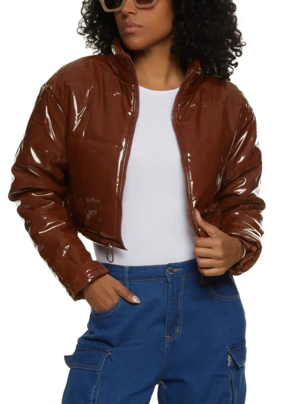 Faux Patent Leather Puffer Jacket sold by Rainbow