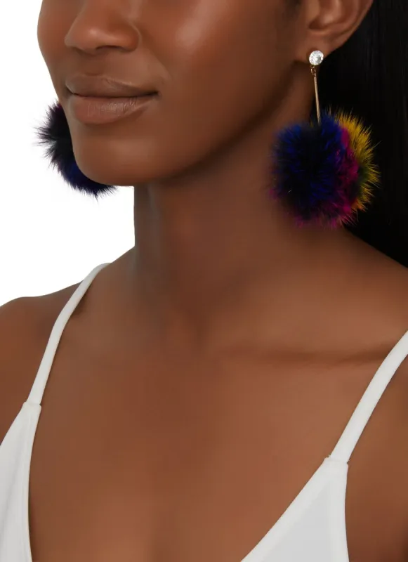 Pom Pom Drop Earrings sold by Rainbow