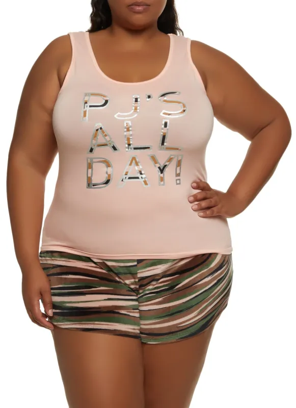 Plus Size Foil Screen PJs All Day Pajama Tank Top and Shorts sold by Rainbow