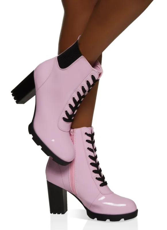 Block Heel Lace Up Booties sold by Rainbow