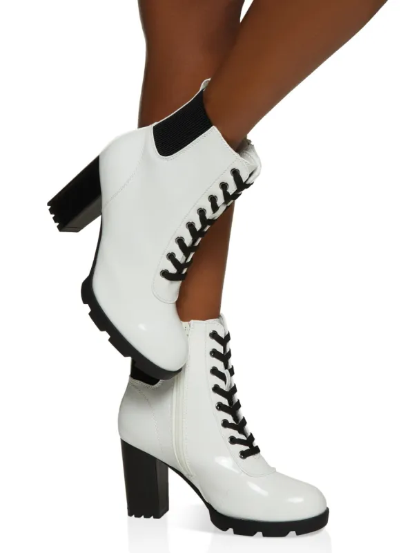 Block Heel Lace Up Booties sold by Rainbow