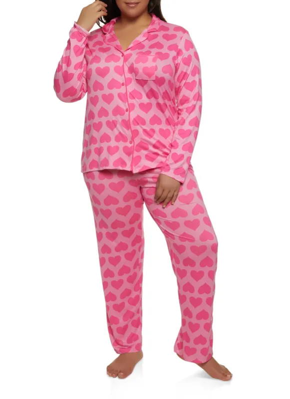 Plus Size Heart Graphic Print Pajama Shirt and Pants sold by Rainbow