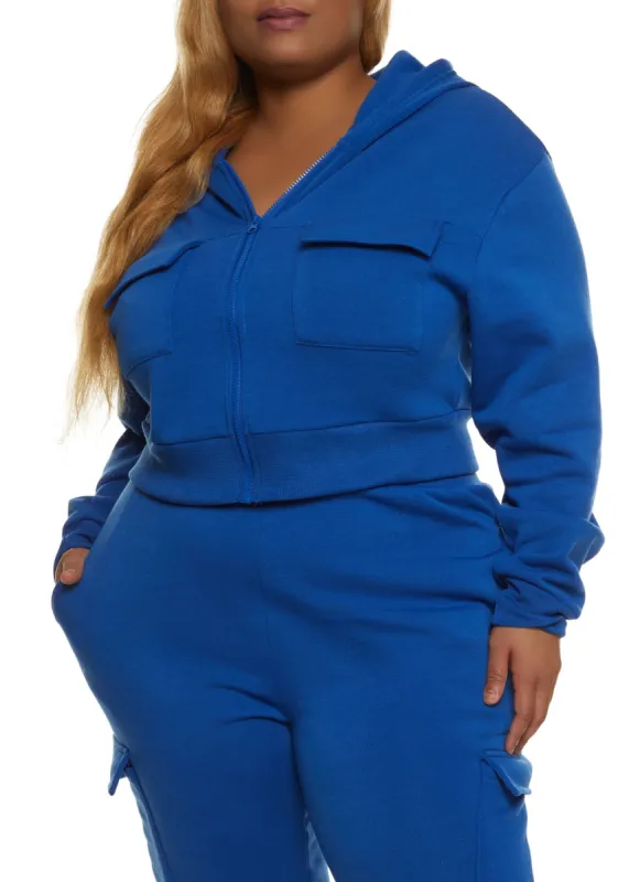 Plus Size Cargo Pocket Cropped Hoodie sold by Rainbow