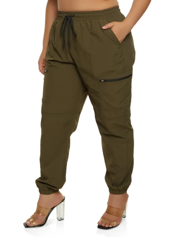 Plus Size Nylon Zip Pocket Cargo Joggers sold by Rainbow
