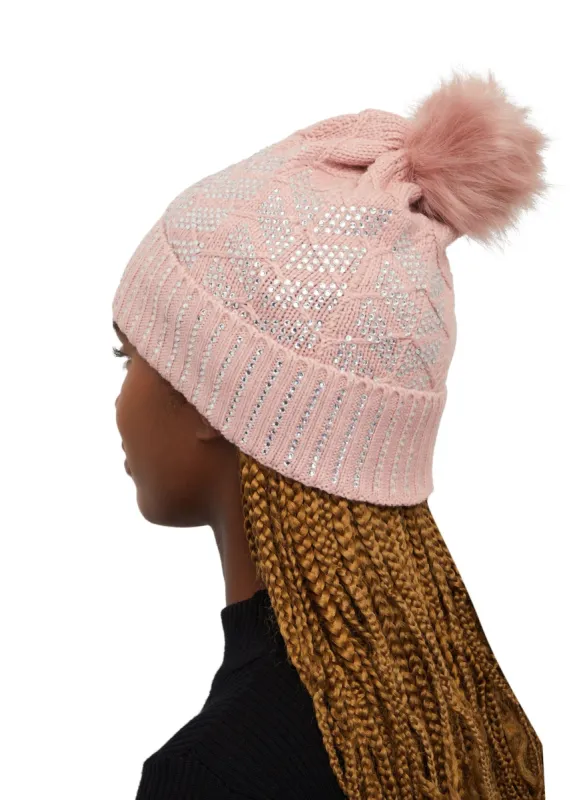 Rhinestone Faux Fur Pom Pom Beanie sold by Rainbow