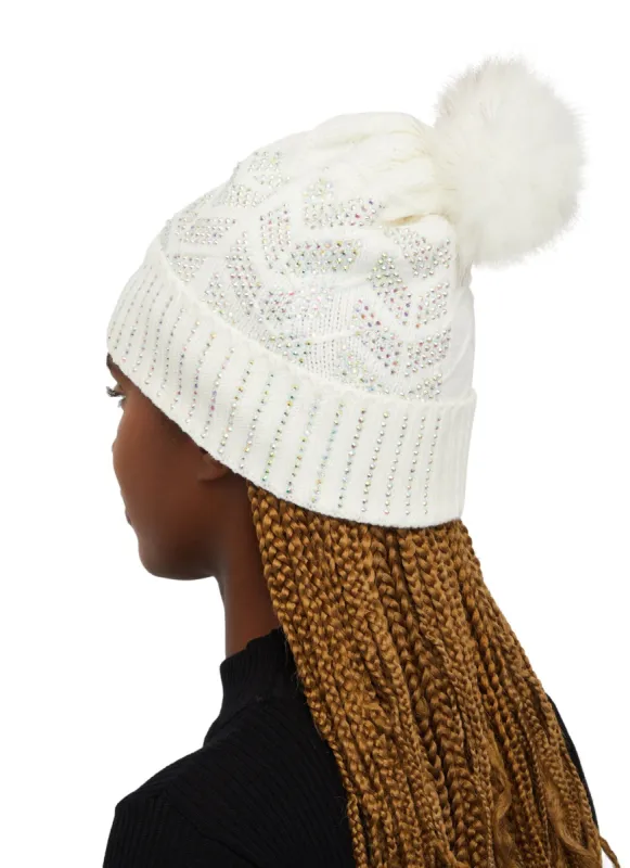 Rhinestone Faux Fur Pom Pom Beanie sold by Rainbow