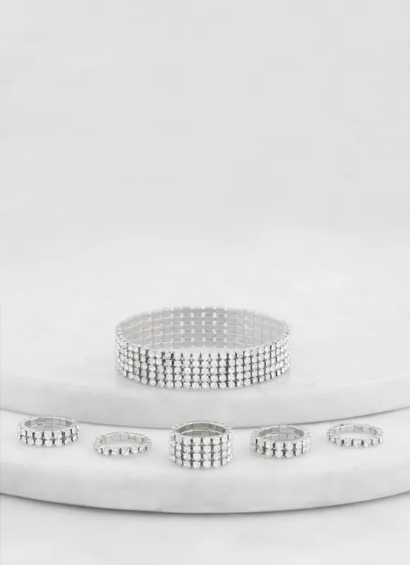 Rhinestone Tennis Bracelet and Assorted Rings sold by Rainbow