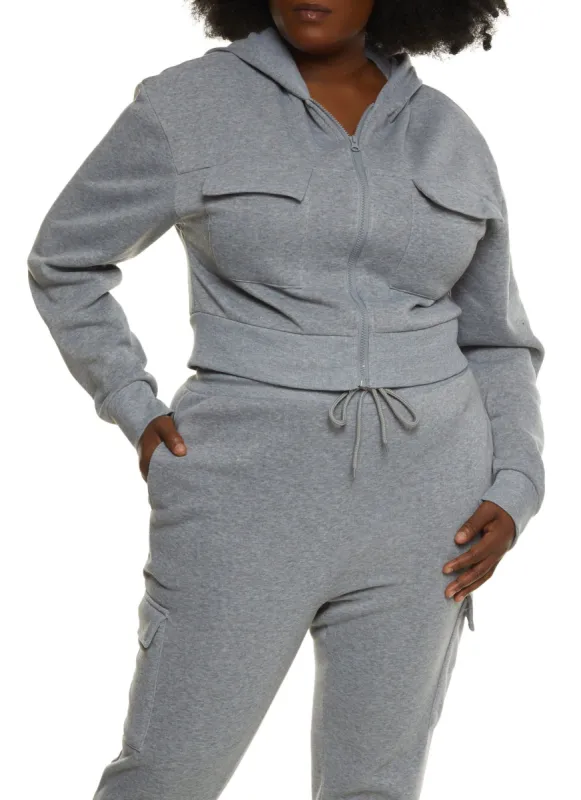 Plus Size Cargo Pocket Cropped Hoodie sold by Rainbow