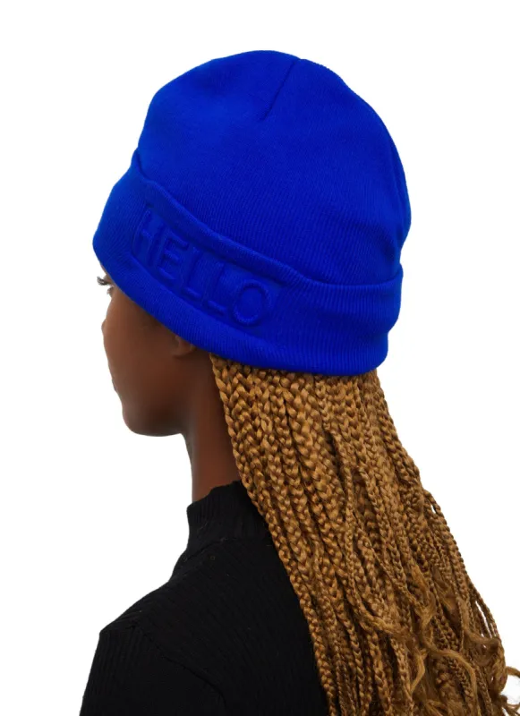 Hello Embossed Beanie sold by Rainbow