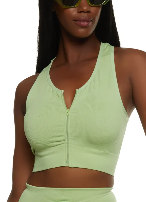 Compression Rib Zip Front Racerback Tank Top sold by Rainbow