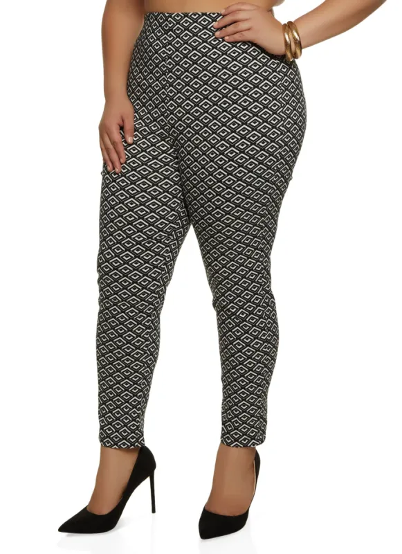Plus Size Geometric Print Pull On Dress Pants sold by Rainbow