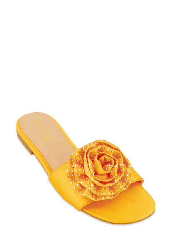 Rhinestone Rose Slide Sandals sold by Rainbow