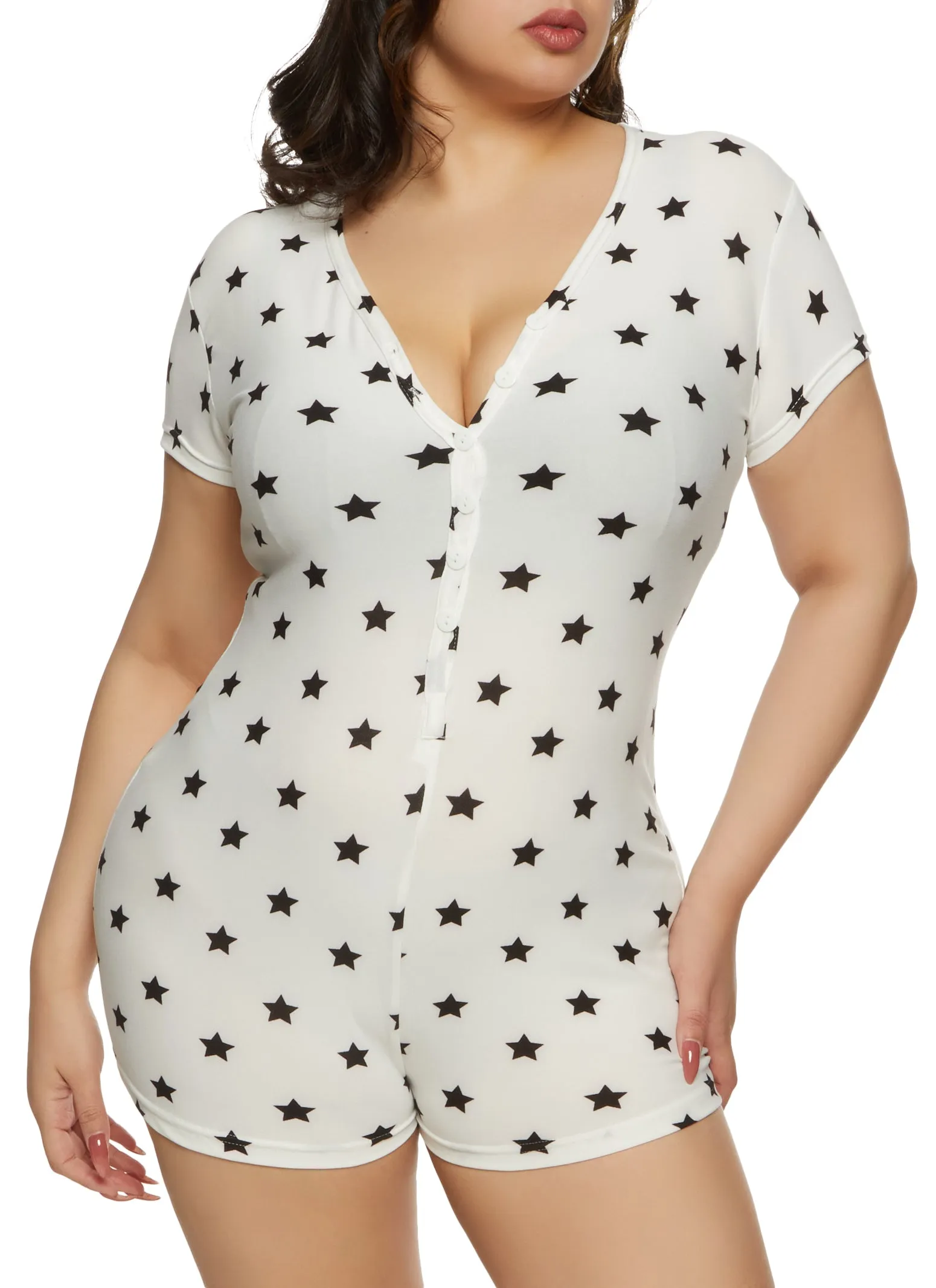 Plus Size Fabulous Star Print Pajama Romper sold by Rainbow