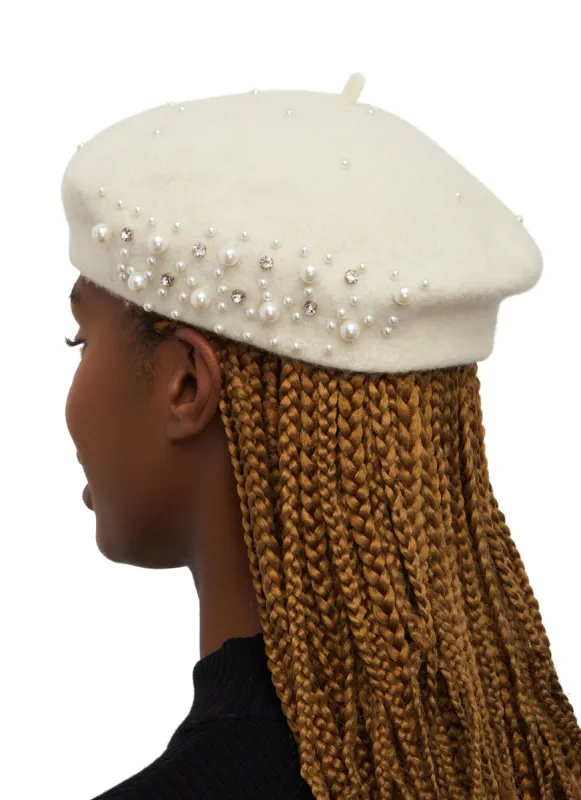 Faux Pearl Rhinestone Embellished Beret sold by Rainbow