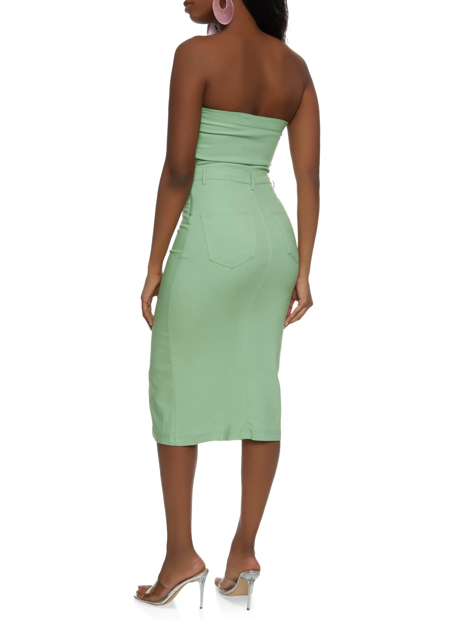Strapless Front Slit Zip Back Midi Dress sold by Rainbow product image thumbnail 3
