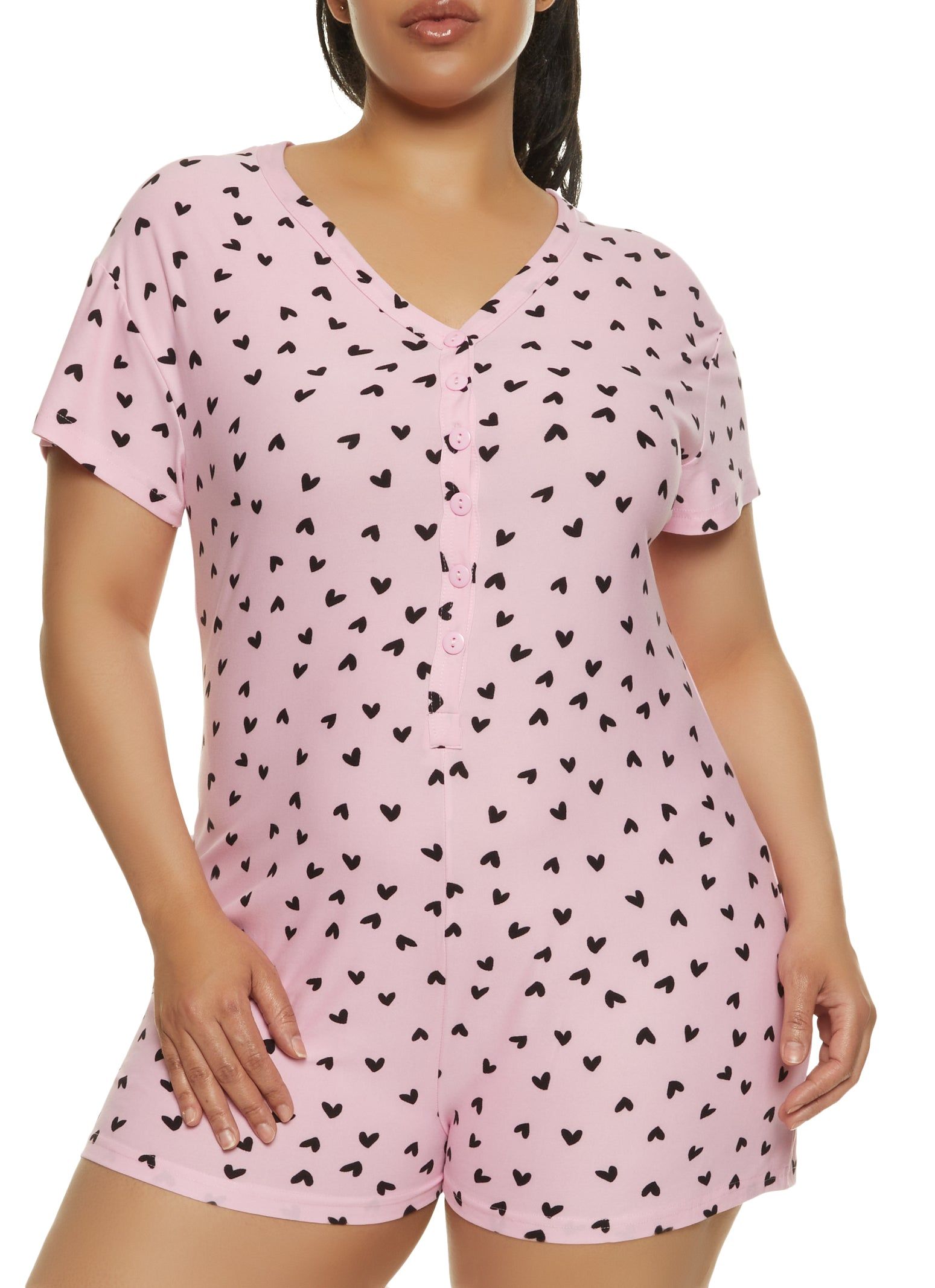 Plus Size Kiss Me Heart Print Pajama Romper sold by Rainbow