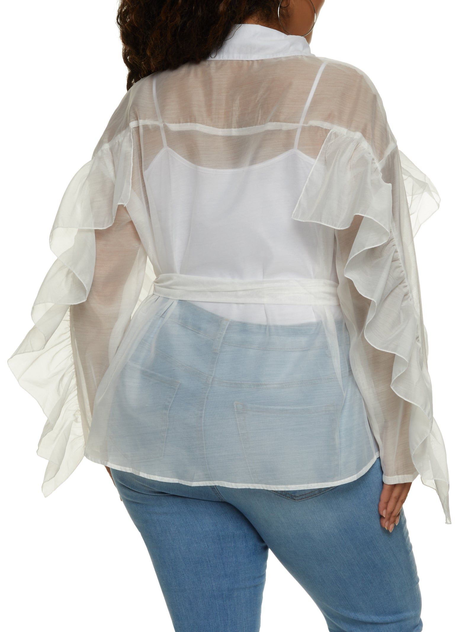 Plus Size Organza Tie Waist Button Front Shirt sold by Rainbow product image thumbnail 2