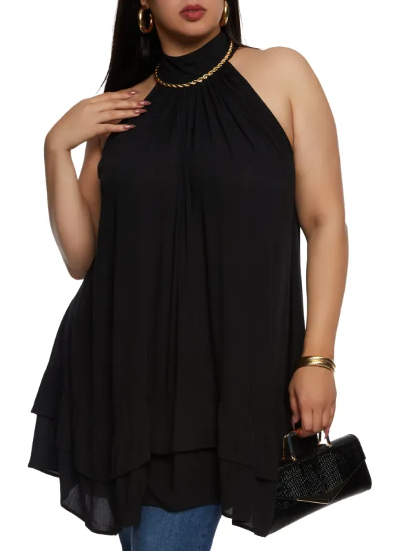 Plus Size High Neck Tiered Tunic Blouse sold by Rainbow