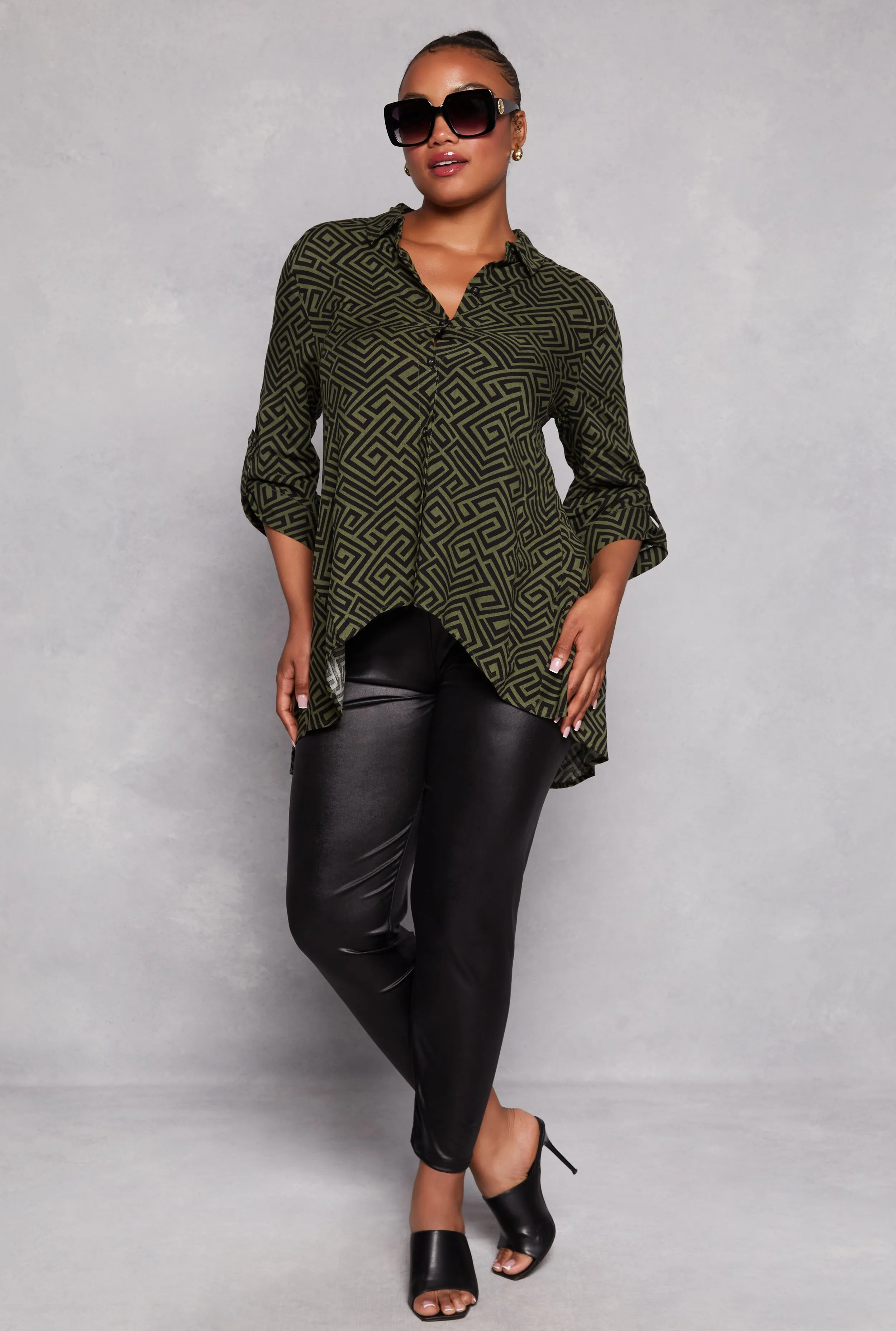 Plus Size Geometric Print High Low Shirt sold by Rainbow product image thumbnail 2