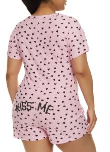 Plus Size Kiss Me Heart Print Pajama Romper sold by Rainbow