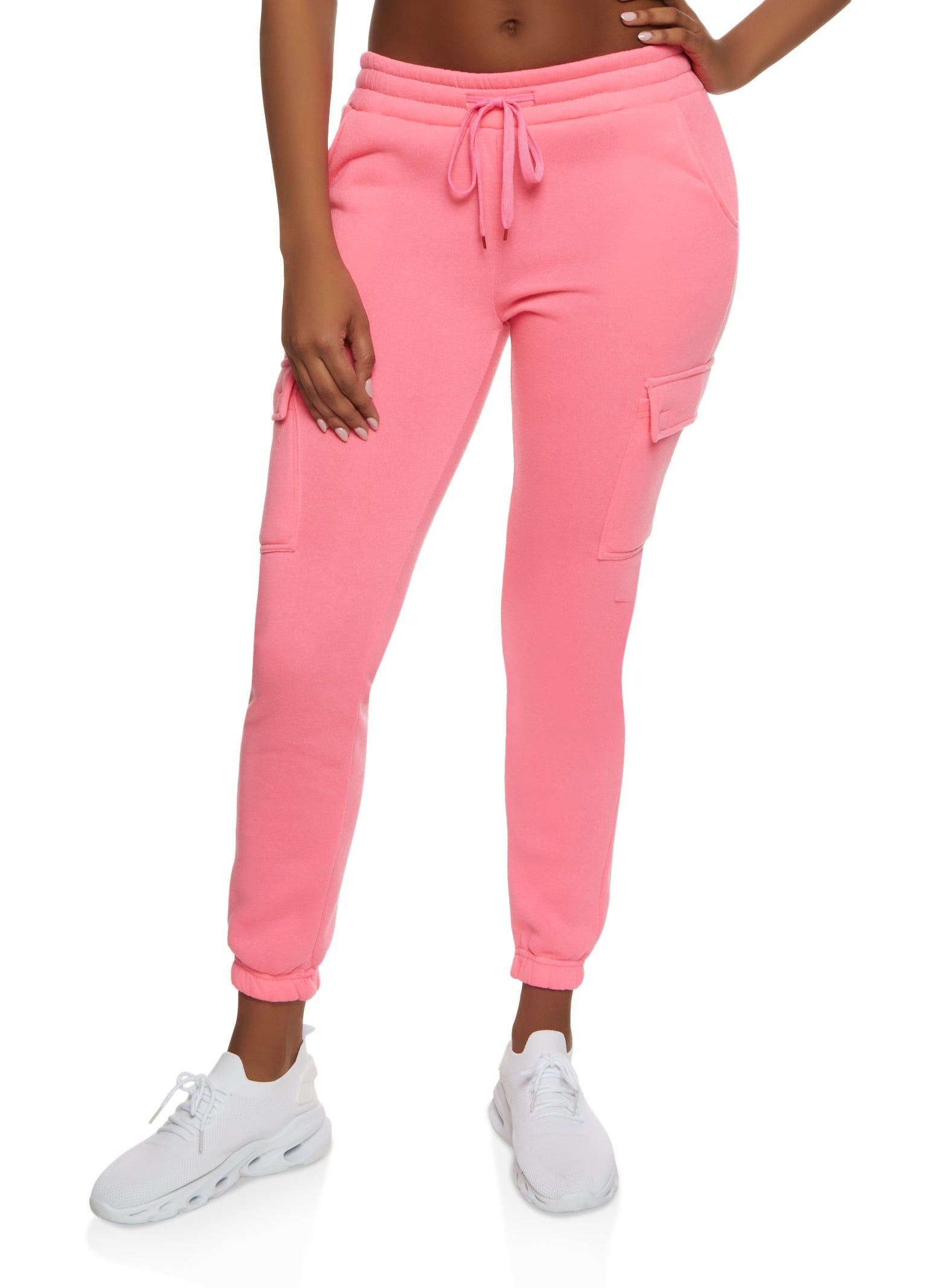 Solid Fleece Drawstring Cargo Pocket Joggers sold by Rainbow