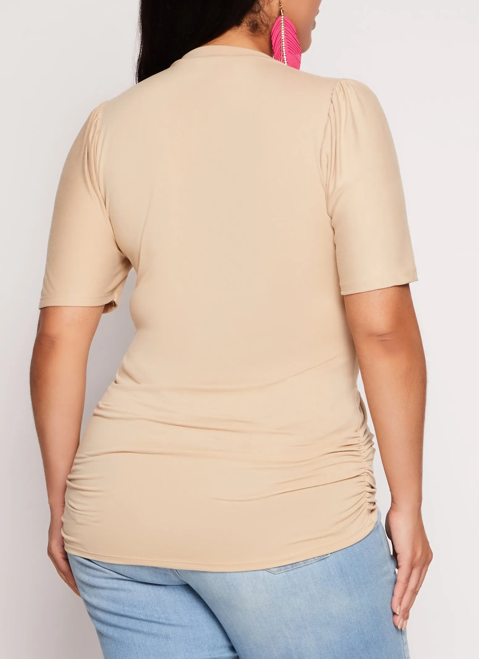 Plus Size Basic Crew Neck Ruched Side Tee sold by Rainbow product image thumbnail 3