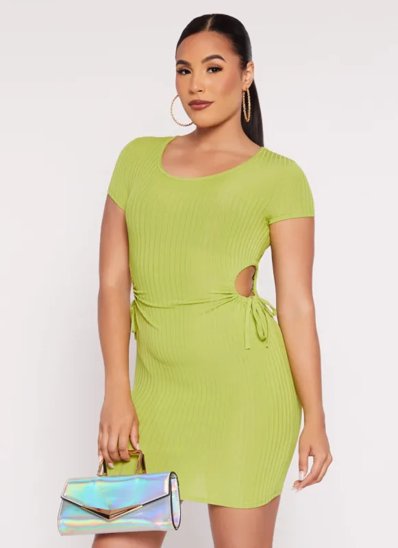 Drawstring Side Cut Out Waist T Shirt Dress sold by Rainbow